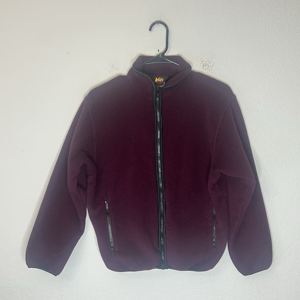 Vtg 90s REI Polartec Fleece Jacket Womens M Burgundy Full Zip Boxy Cropped Short